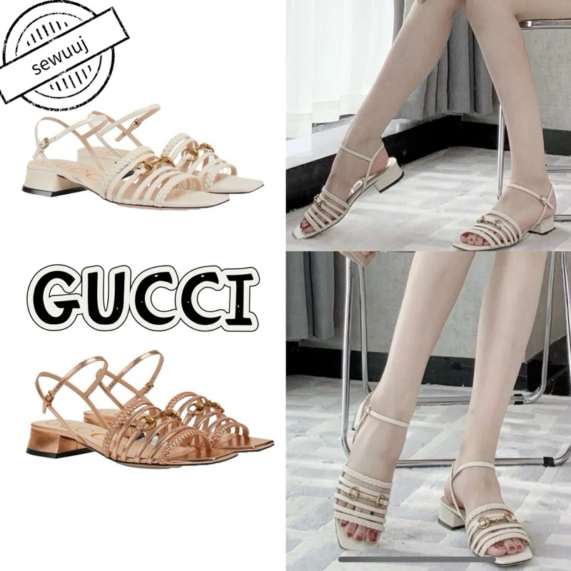รองเท้าแตะสายเดียวหนัง GUCCI ของแท้สำหรับผู้หญิง
