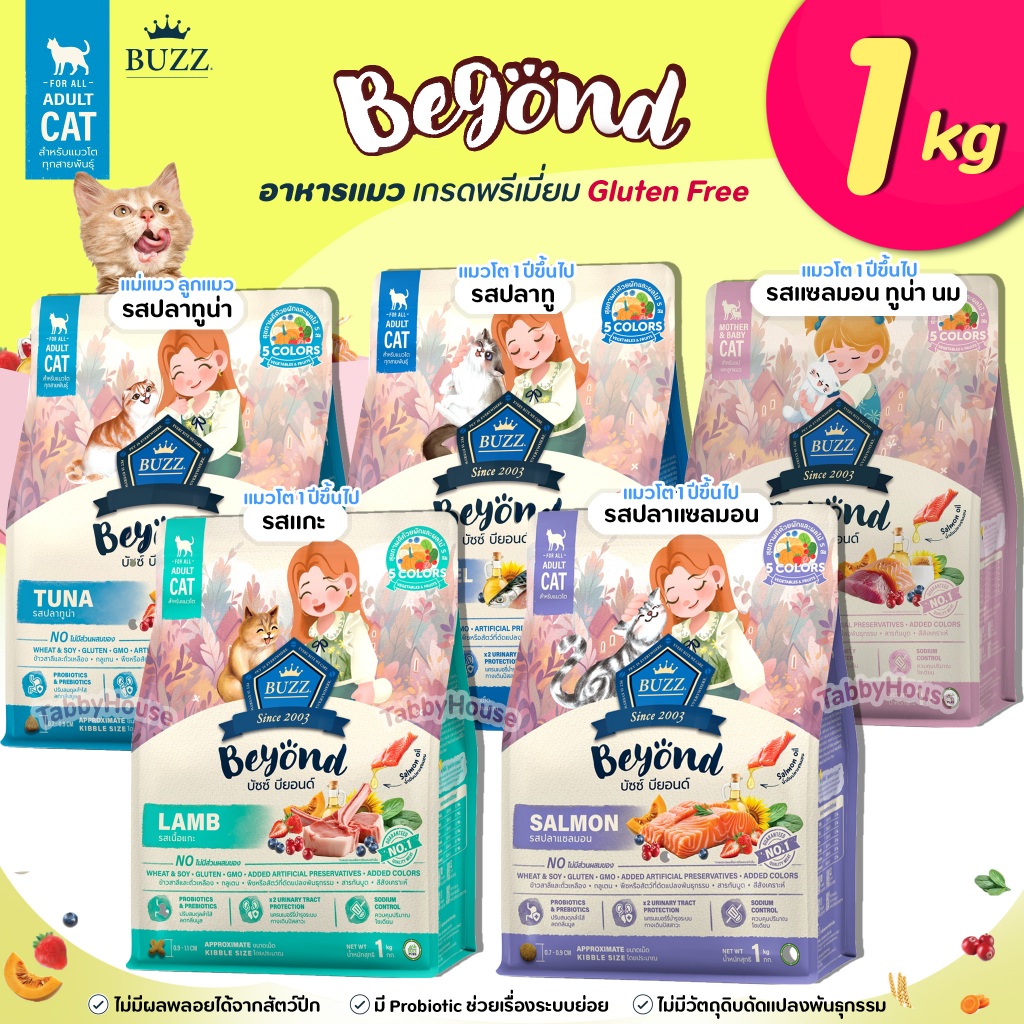 (1kg) Buzz Beyond บัซซ์ บียอนด์ อาหารแมว กลูเตนฟรี ไม่เค็ม ใช้วัตถุดิบจากธรรมชาติ NON GMO