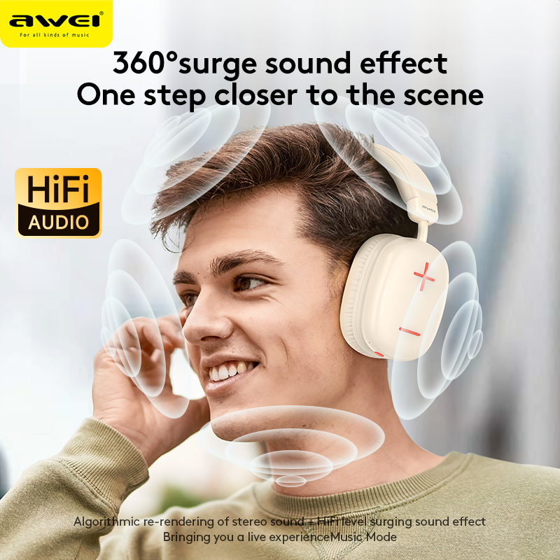 AWEI AT6​หูฟังแบบครอบรุ่นใหม่​ เสียงดีมาก​คุยโทรศัพท์​ได้​ ระบบเสียงHifiเวอร์ชัน​บลูทูธ​5.3