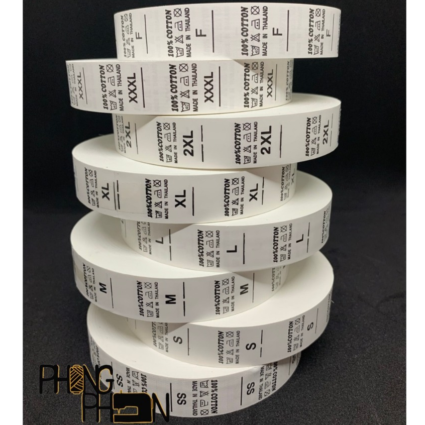 ป้ายไซส์ ป้ายข้าง 100% POLYESTER ป้าย 65% POLYESTER 35% COTTON