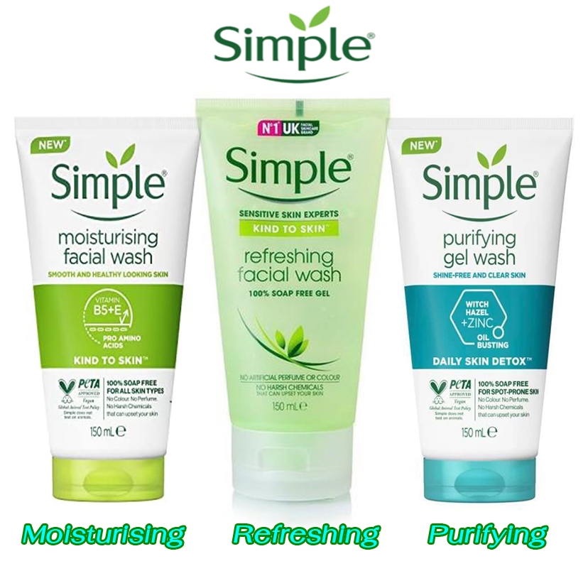 ซิมเพิล Simple Facial Wash Moisturising, Refreshing, Purifying 150ml อันดับ 1 จากอังกฤษ ของแท้ 100% ผิวแพ้ง่าย – โปรปัง
