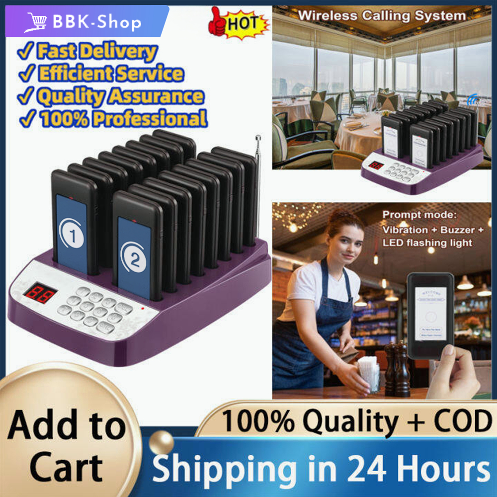 🚚จัดส่ง1-2วัน🚚 BBK เครื่องเรียกคิวไร้สาย Wireless Calling System เพจเจอร์เรียกคิว เรียกลูกค้า สำหรับ ร้านอาหาร 16pcs