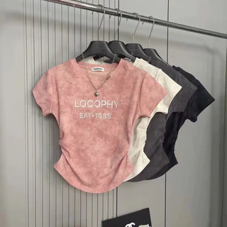 Manjusaka⭐️พร้อมส่ง⭐️Crop top เสื้อครอปท็อป คอกลม แขนสั้น y2k เสื้อยืดแขนสั้น สีขาว สไตล์เกาหลี สําหรับผู้หญิง #21956