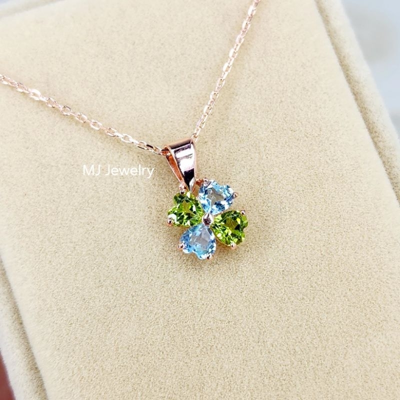 จี้พลอยหัวใจ จี้ใบโคลเวอร์ พลอยแท้ 100% ขนาด 4 มิล จี้เงินแท้ 925 จิวเวลรี่จากจันทบุรี