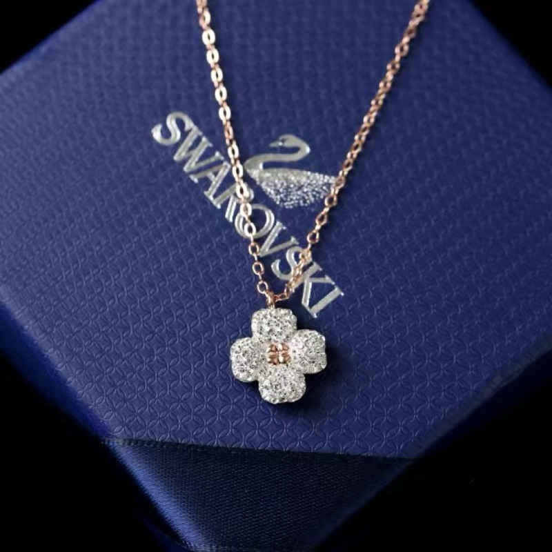 พร้อนส่ง ของแท้ Swarovski ใหม่สองด้านโชคดีสี่ใบสร้อยคอของขวัญสำหรับแฟน
