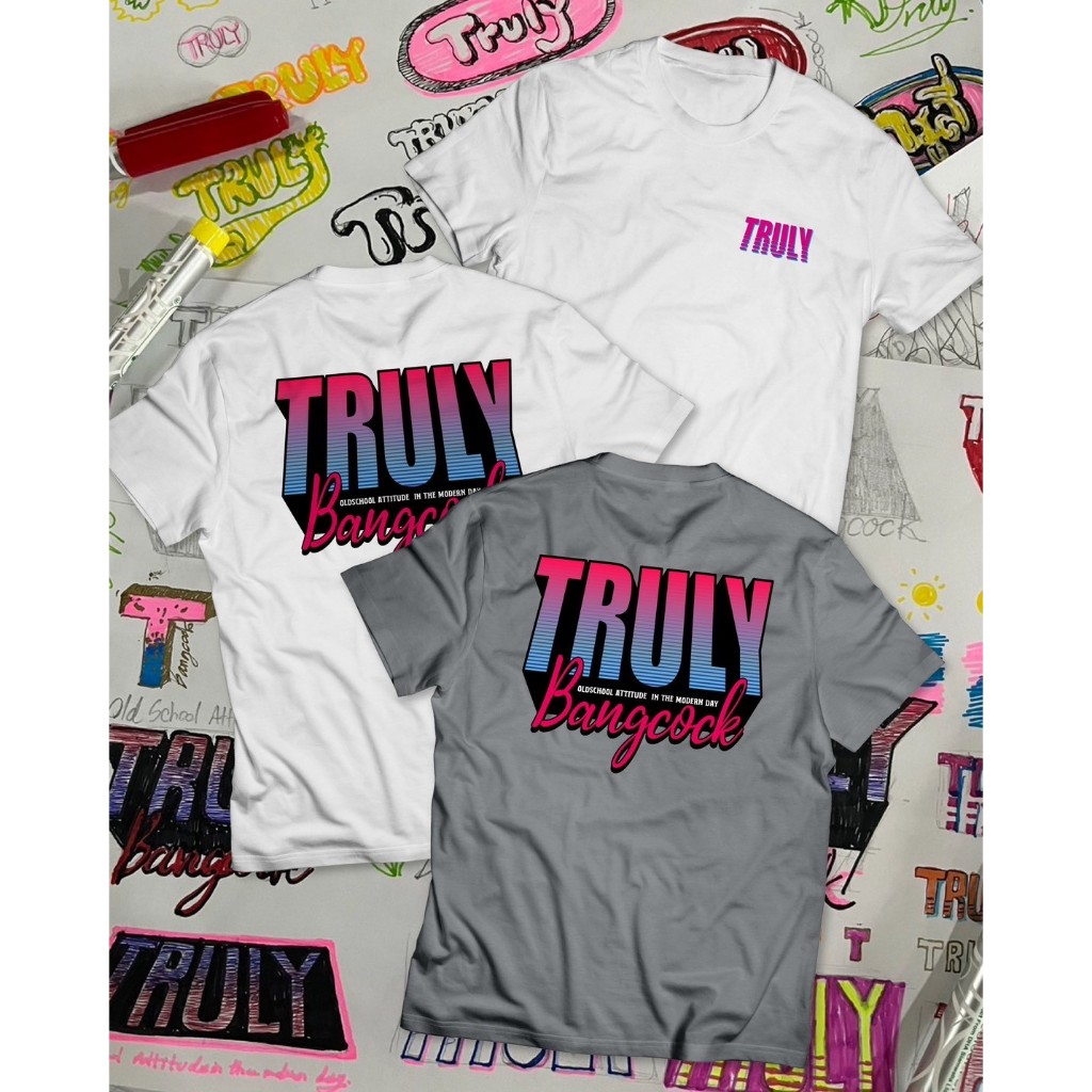 TRULY Oldschool เสื้อยืดลาย แบงค็อกยังกะฟลอริด้า มี 2 สี ขาว เทา