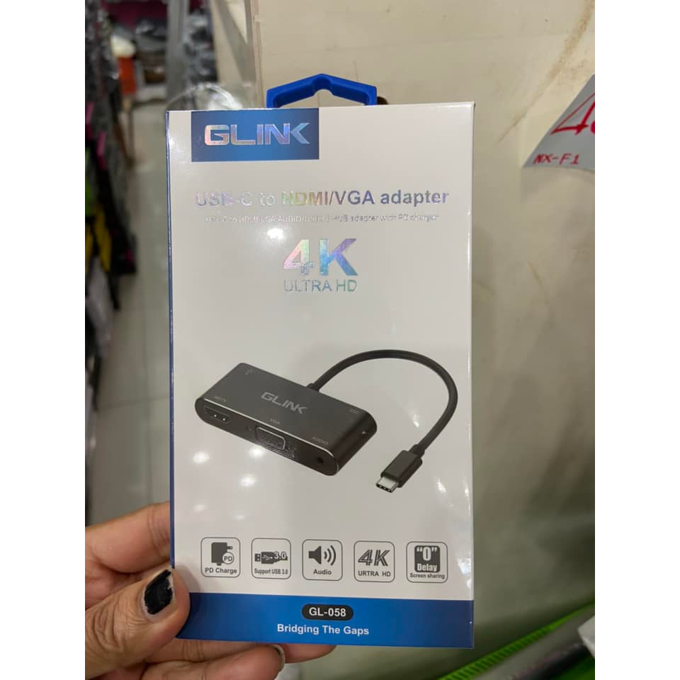 ส่งจากไทย GLINK GL-058 สายแปลง USB-C to HDMI VGA adapter GL058 ประกัน 1 ปี ตัวแปลง หัวแปลง