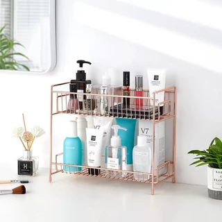 Gold double-Layer Countertopห้องน้ำห้องครัวRackชั้นยืนRackห้องนอนเครื่องสำอางน้ำหอมStorageและองค์กรRack