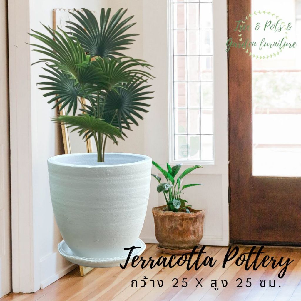 กระถางต้นไม้ทำจากดินเผาทาสี ขนาด 10" (25x25ซม.) พร้อมจานรอง มี 3 สีให้เลือก ใช้งานภายใน ภายนอกได้ค่ะ