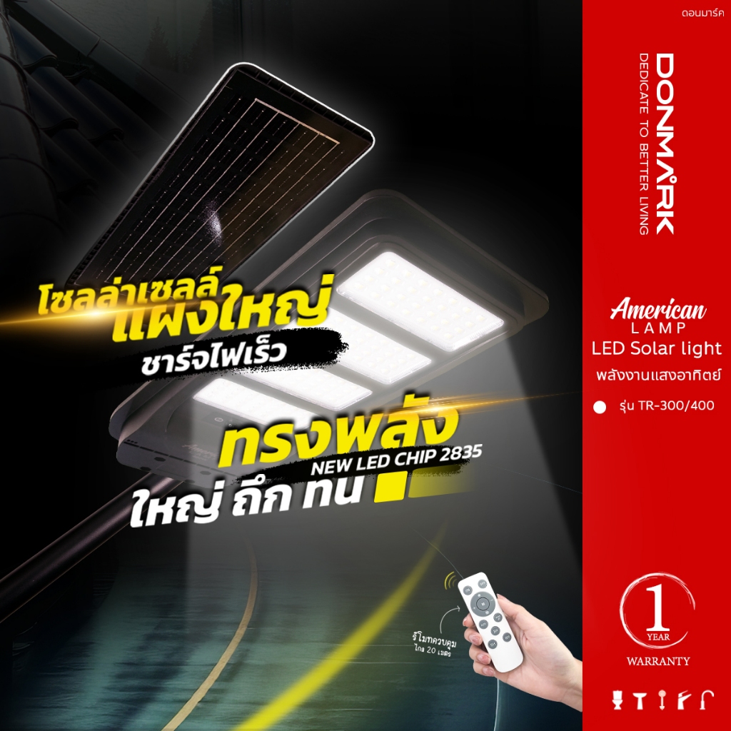 DINMARK LED STREET SolarLight ALL IN 1    โคมไฟถนน แอลอีดี สปอร์ตไลท์ โซล่าเซลล์ กันน้ำ  300W/400W  