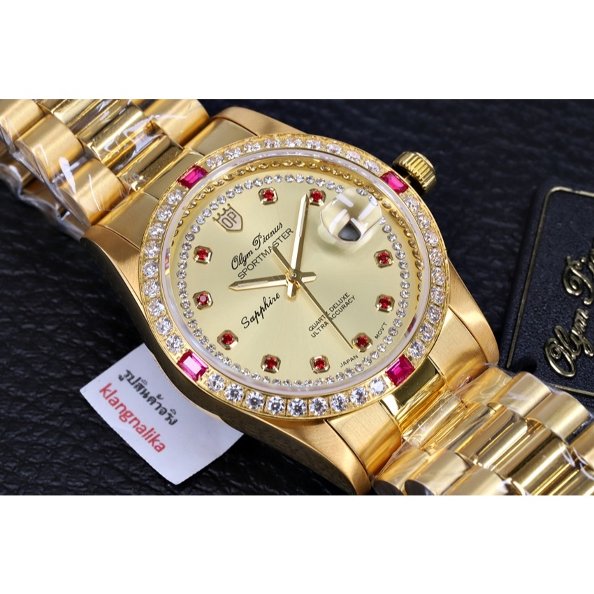 นาฬิกาผู้ชาย OP Olym pianus Quartz รุ่น 89322 DK (หน้าทอง)