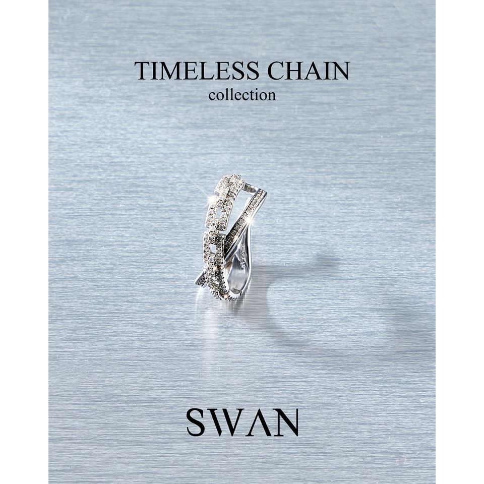 [ส่งด่วนฟรี]SWAN - Timeless Chain Pave Cross Cuff ต่างหูหนีบโซ่เงินแท้ ฝังเพชรคิวบิกเซอร์โคเนีย