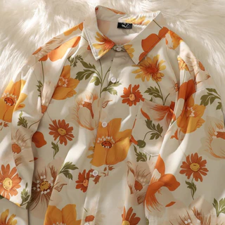 ใหม่ พร้อมส่งเสื้อฮาวายชาย ย้อมดอกไม้เสื้อฮาวาย เสื้อเชิ้ตผู้ชายแขนสั้น เนื้อผ้าดีใส่สบาย