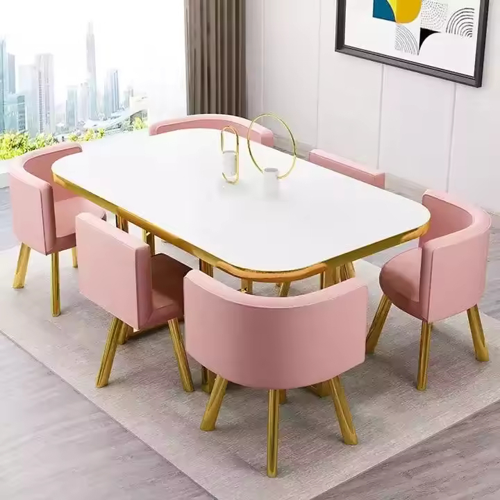 ชุดโต๊ะรับประทานอาหาร Zitai ZTVS-002 Modern Marble Top Dining Table White Classic Dinning table Room Set With 6 Chairs