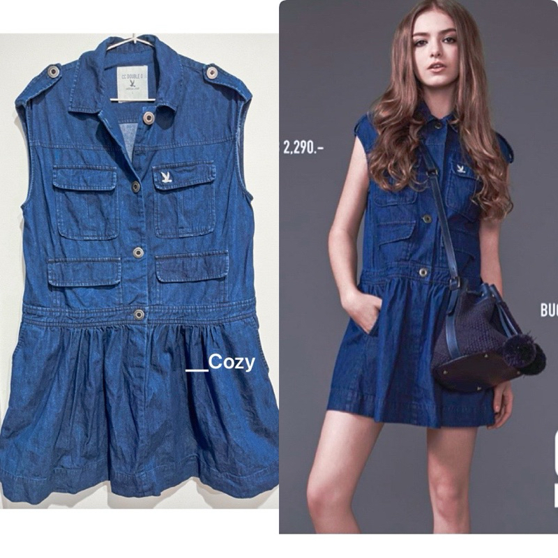 Cc-oo CC Double O : L Dress jeans เดรสยีนส์สีเข้ม ชุดสาวอวบ