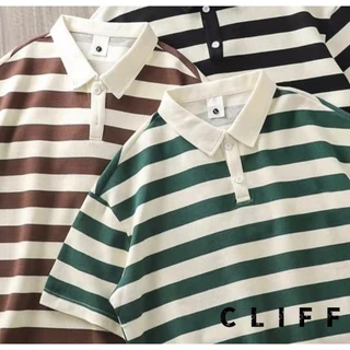 CLIFF -COD✅เสื้อลายทางคลาสสิกผู้ชายลาย POLO เสื้อคอปกด้านบน