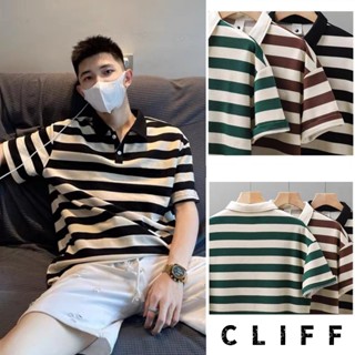 CLIFF -COD✅เสื้อลายทางคลาสสิกผู้ชายลาย POLO เสื้อคอปกด้านบน