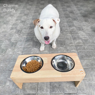 🔥พร้อมส่ง SIZE M | 2 หลุม ชามอาหารยกสูงสุนัขพันธุ์ใหญ่ โกเด้…