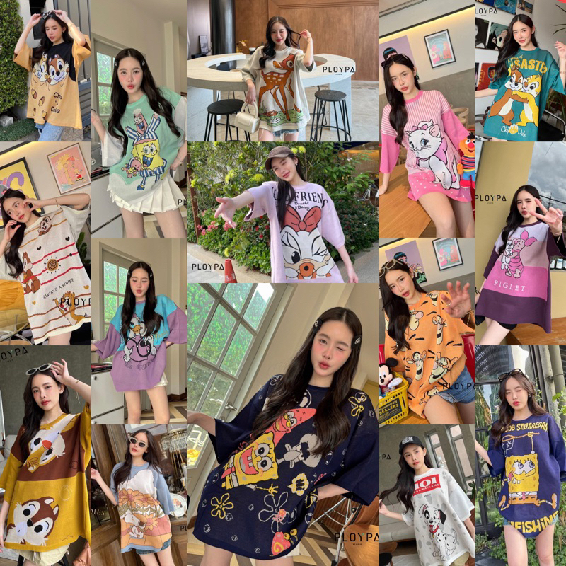 🌻Mickey & Minnie🌻 เสื้อไหมพรมลายการ์ตูนแพคเทินตัวใหญ่โอเว่อไซต์