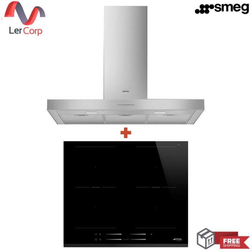 (Smeg) เครื่องดูดควันติดผนัง รุ่น KBT900XE + เตาอินดักชั่น 2 Multizone SI2M7643B