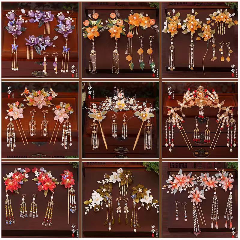 งานฝีมือหนัก Handmade สไตล์โบราณ Headwear Hanfu Hairwear ชุดพู่ขอบคลิปปิ่นปิ่นก้าว