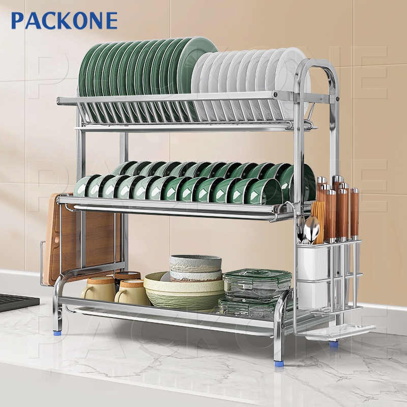 【ไม่เป็นสนิม 】PACKONE ชั้นวางจาน สแตนเลส 304 3/2ชั้น ที่วางจาน ใช้ได้นาน ที่เก็บจาน