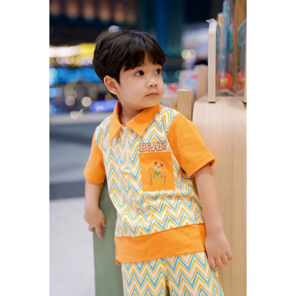 Bambine เสื้อโปโลเจาะซิป กางเกงขาสั้น