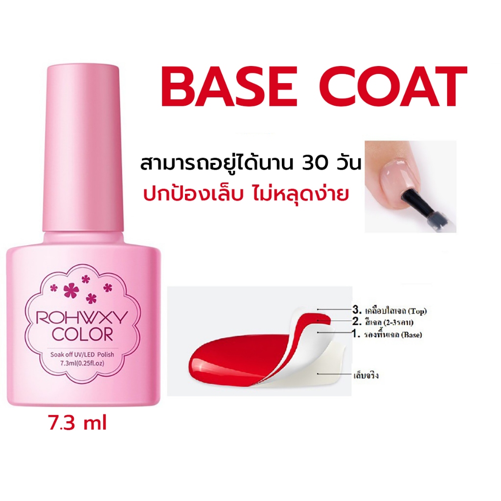 ROHWXY BASE Coat (เคลือบสีเล็บเจล) UV LED Gel Polish Soak Off สีทาเล็บเจล ต้องอบ พร้อมส่ง (7.3ML)