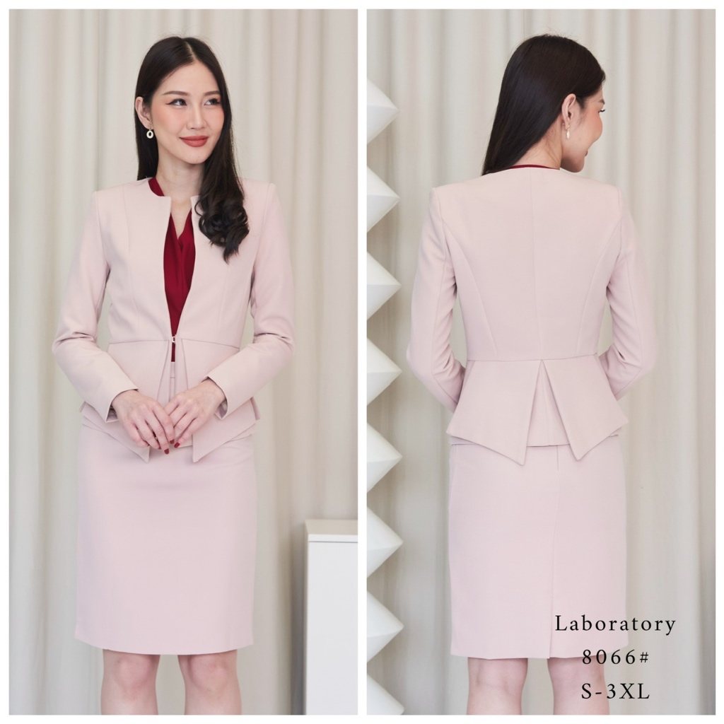 Laboratory เสื้อสูท 8066# ทรงคอกลม แต่งระบายชายเสื้อ สไตล์เกาหลี มีไซส์ S-4XL