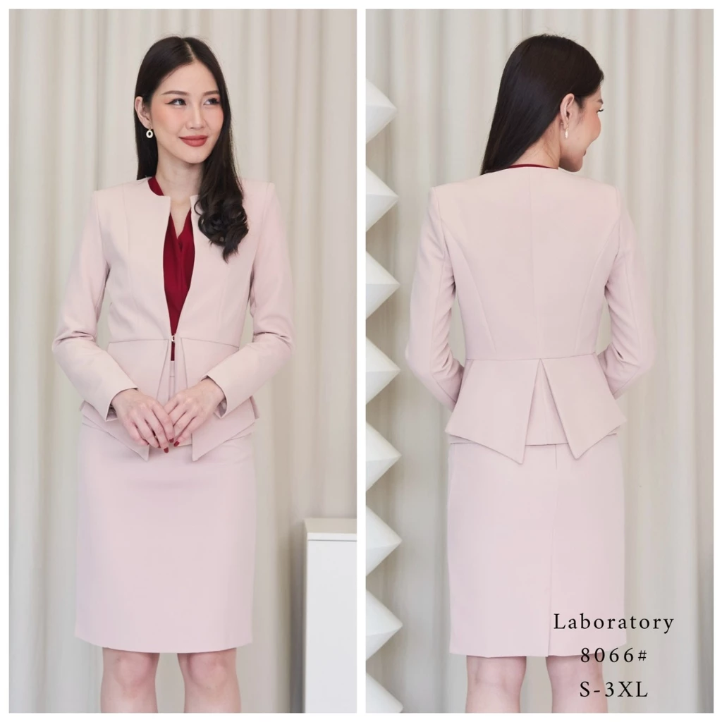 Laboratory เสื้อสูท 8066# ทรงคอกลม แต่งระบายชายเสื้อ สไตล์เกาหลี มีไซส์ S-4XL