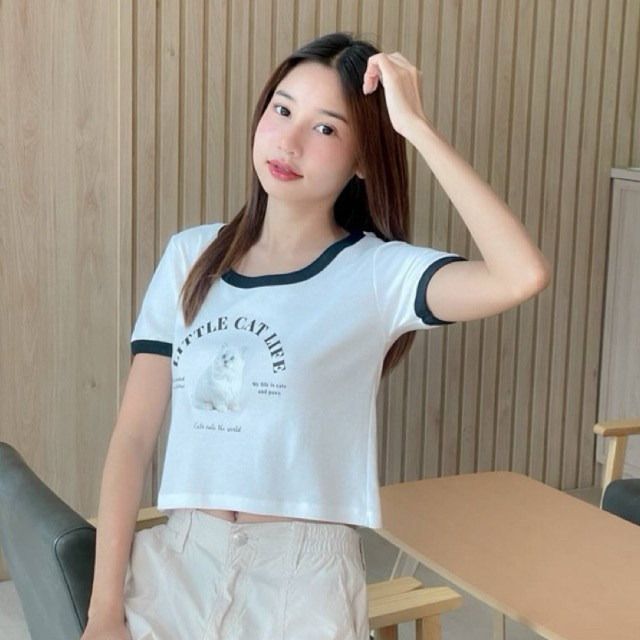 Mawmeaw•M238☁️เสื้อครอป Little Cat Life 🐈