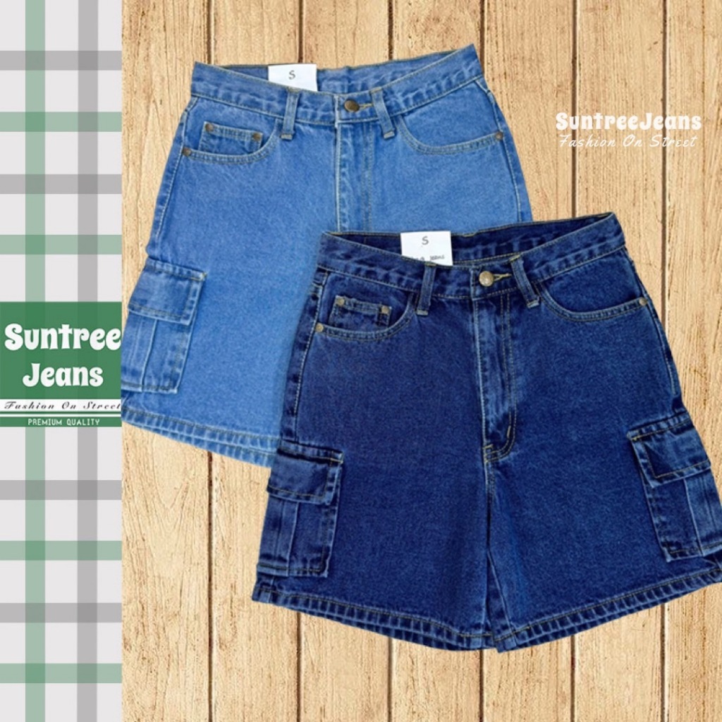 SuntreeJeans สามส่วนคาร์โก้ เอวสูง ผ้าไม่ยืด น่ารักมาก