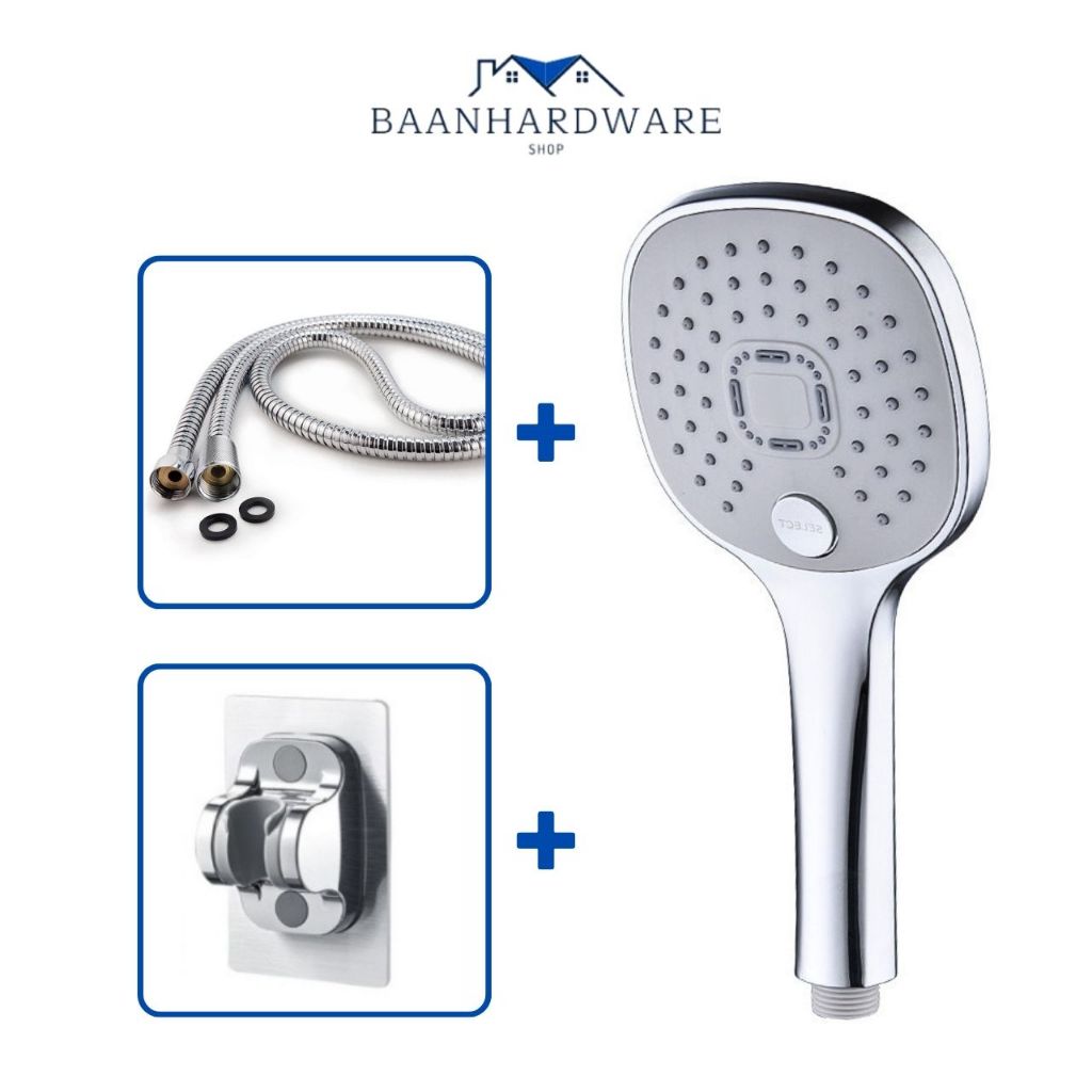 BAANHARDWARE ฝักบัวแรงดันสูง ฝักบัว ปรับได้ 3 ระดับ สีโครเมียม MA-F-023S