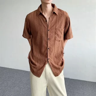 ONE-WE เสื้อเชิ้ต ทรงหลวม สไตล์เกาหลี แฟชั่นฤดูร้อน การออกแบบแกะสลักกลวง เสื้อเชิ้ตใส่สบาย แฟชั่นชาย จัดส่งที่รวดเร็ว