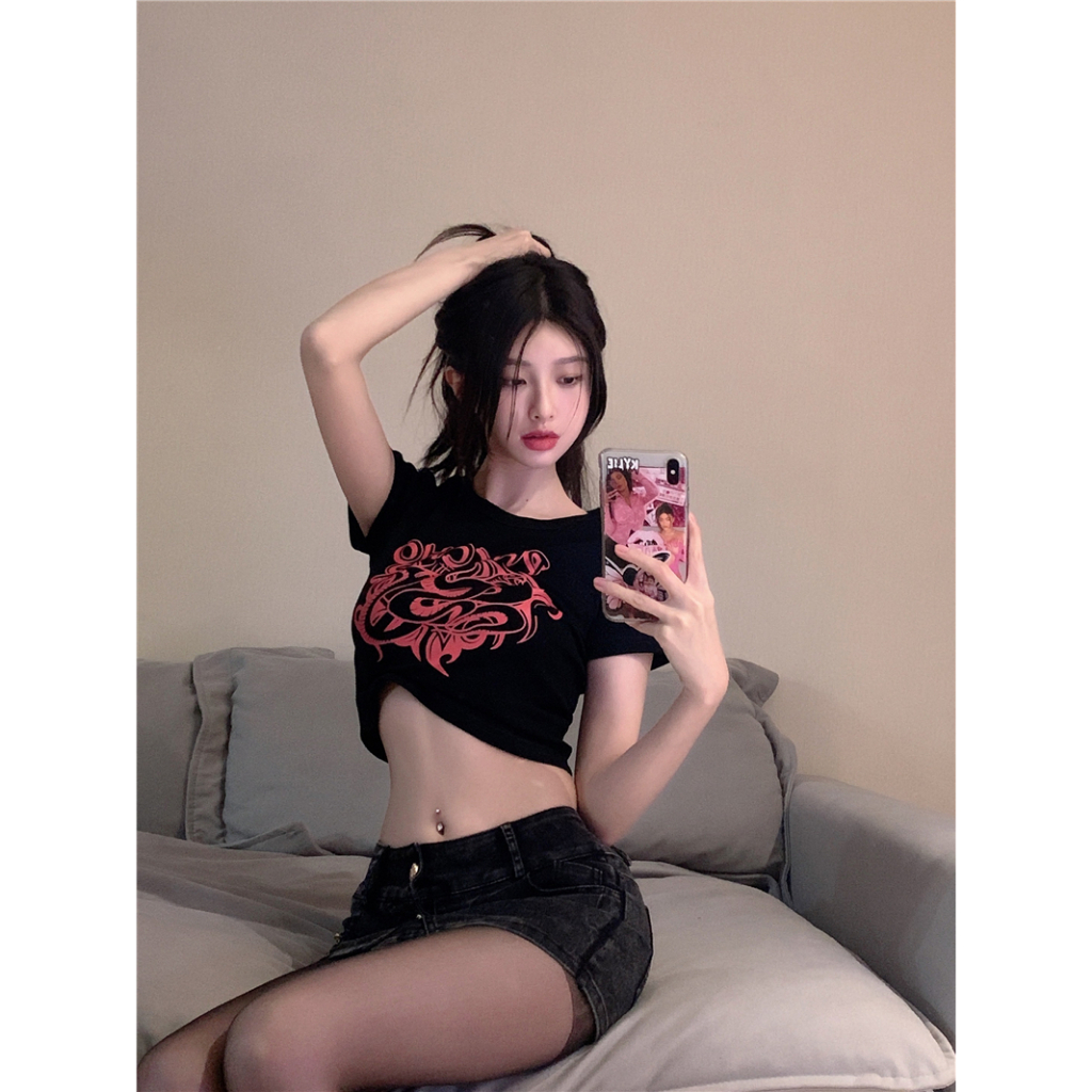 MC168 เสื้อครอปสั้น เสื้อยืดผู้หญิง T-shirt เสื้อ y2k ส่งตรงเวลา - รูปที่ 5