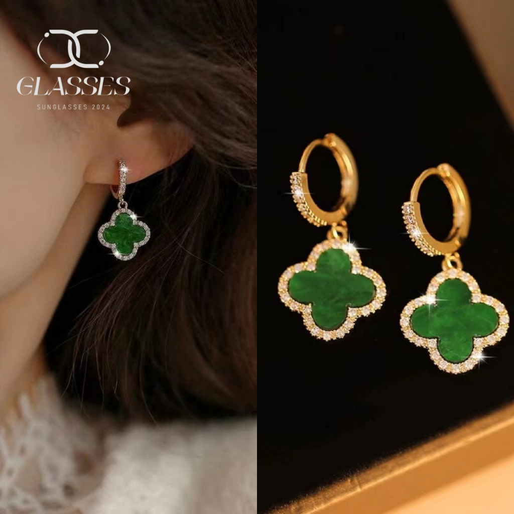ต่างหู รูปใบโคลเวอร์สี่แฉก ฝังเพชร ระดับไฮเอนด์ สําหรับผู้หญิง 2025