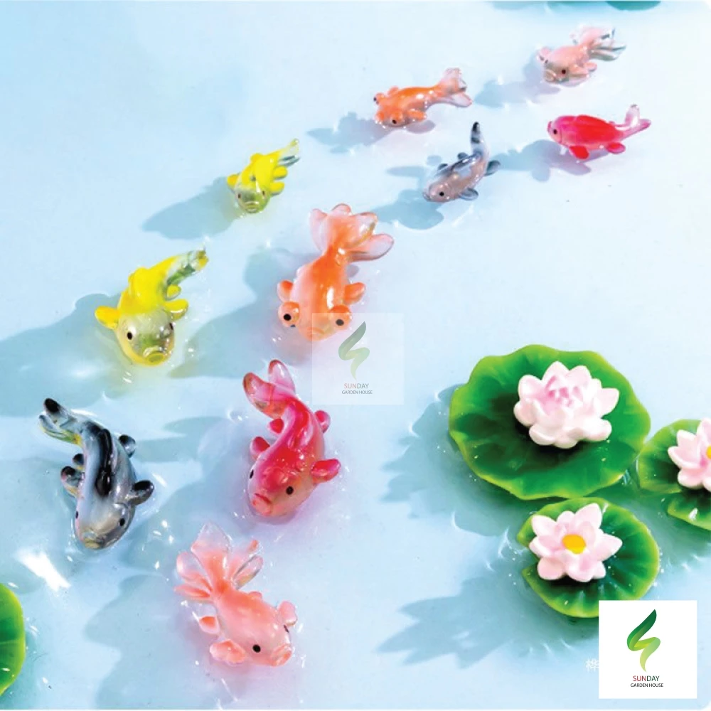 ตุ๊กตาปลาสีสันสดใส Micro-Landscape ตกแต่งสวนถาด ตู้ปลา DIY