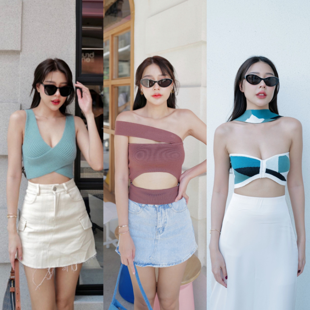 Intuon Dadyda top/ Toto top / #IN00017 เสื้อเกาะอกคาดไหล่เดี่ยว เว้าช่วงเอว ดีเทลไม่ช้ำใคร T-SHIRTNISTA (INT4F)