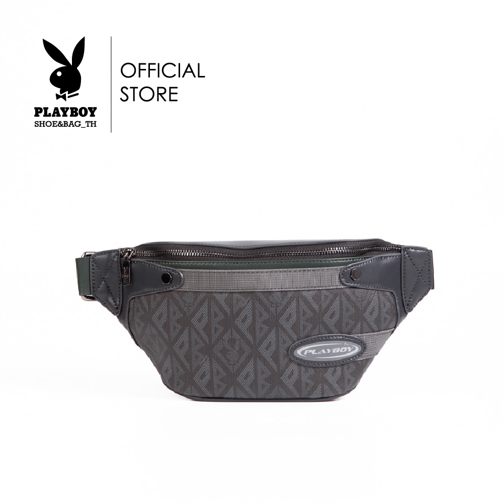 Playboy:Journey Men's Bag กระเป๋าคาดอกคาดเอวผู้ชาย รุ่น ST-B242PBM271-BL ดีไซน์สกรีนโลโก้อักษรสามเหลี่ยม สีกรม
