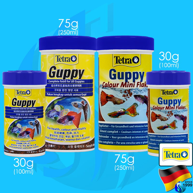 Tetra Guppy Flakes / Colour Mini อาหารปลาแผ่น สำหรับปลาขนาดเล็ก ปลานีออน ปลาหางนกยูง 100ml / 250ml เตตร้า กัปปี้ มินิ