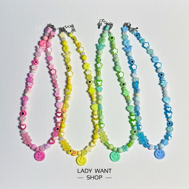 LWS.Bead Necklace สร้อยคอลูกปัด หน้ายิ้ม ใส่วันสบายชิล สาวสายคาเฟ่ 🩷