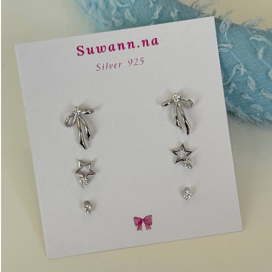 Suwann.na [ราคาต่อเซต] ต่างหู ต่างหูเงินแท้ เซตโบว์