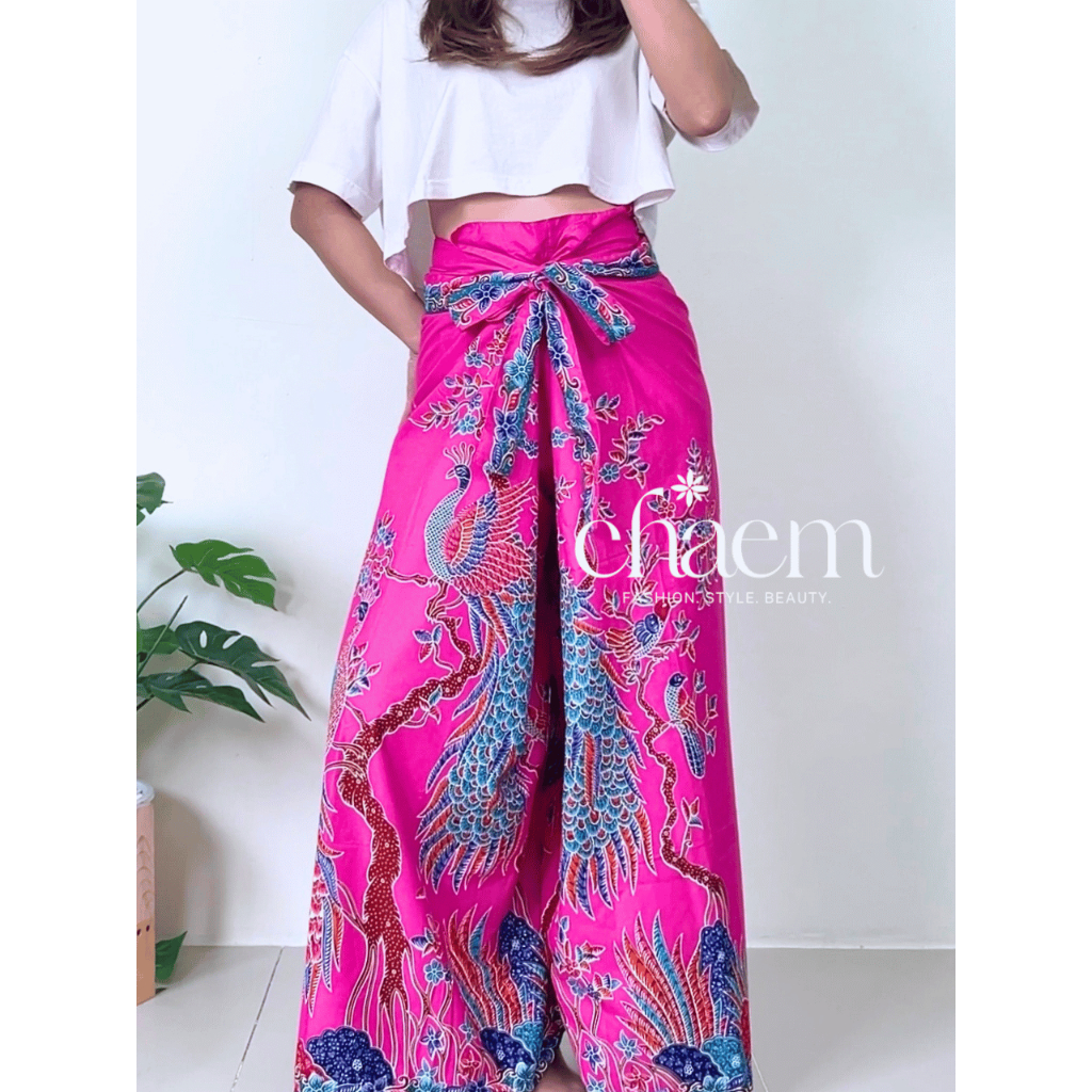 กางเกงเล เชือกผูก ลายดอกไม้ ผ้าถุง ขายาว ร้านนวด ผู้หญิง ขาก๊วย พิมพ์ลาย ปาเต๊ะ ใส่นอน ใส่เที่ยวทะเล - รูปที่ 4