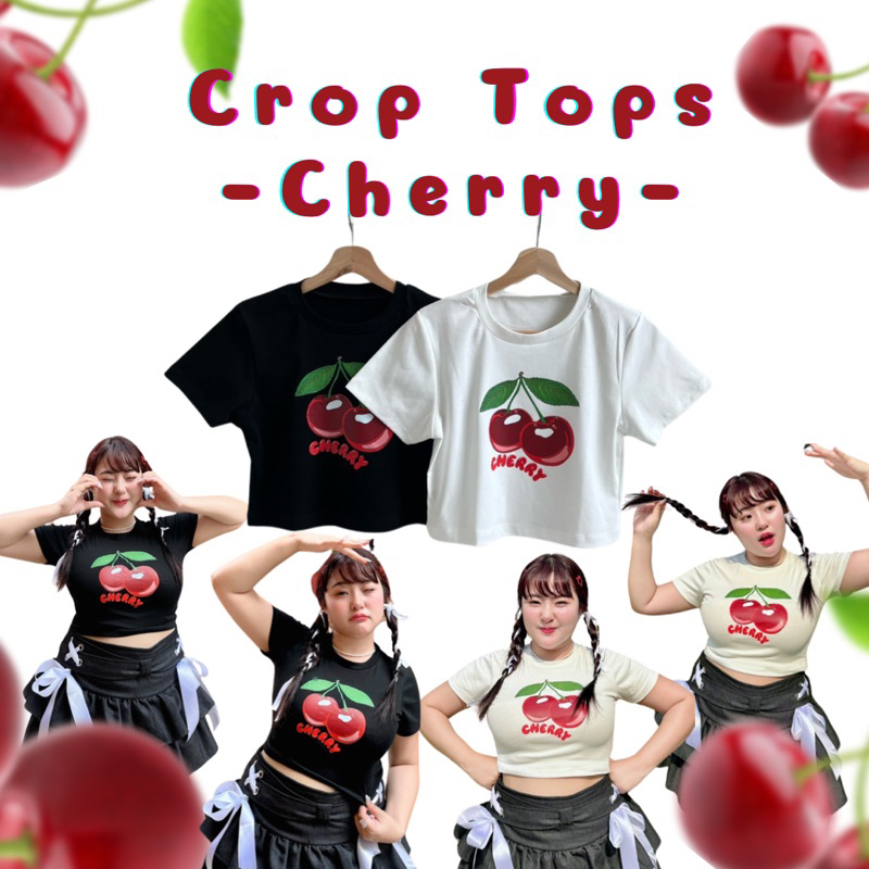 มาใหม่ พร้อมส่ง เสื้อยืดสาวอวบ-อ้วน คาร์โก้คอกลม ผ้ายูนิโคล่เนื้อดียืดได้ สกรีนลายเชอร์รี่รีดทับได้ สายy2kห้ามพลาด!!