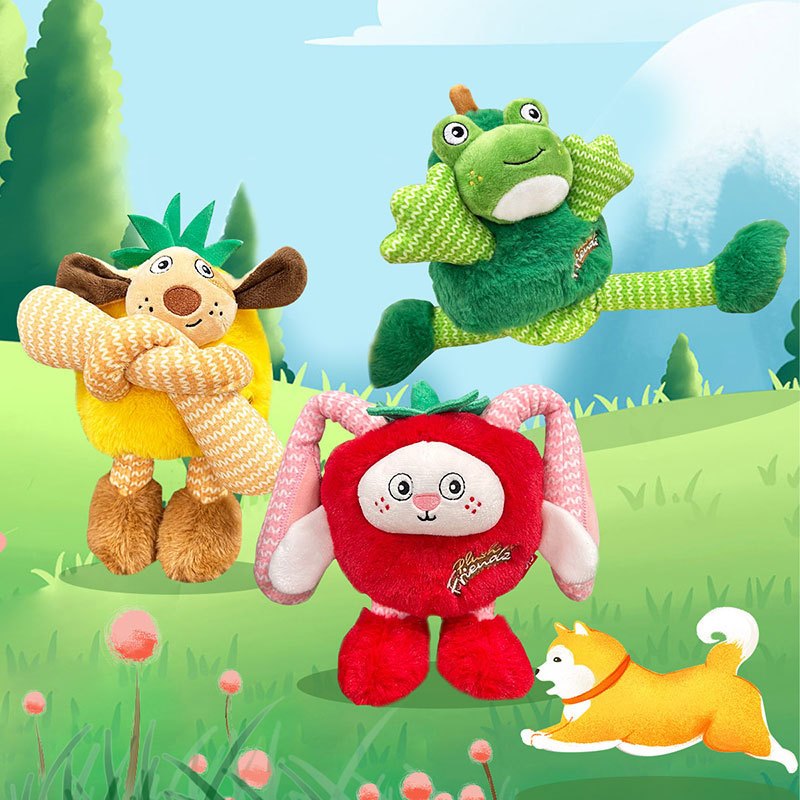 GiGwi ชุดตุ๊กตาสัตว์ผลไม้ บีบ/กัด มีเสียง ยืดแขน ขาได้ ของเล่นสุนัข ของเล่นหมา Happy PETs