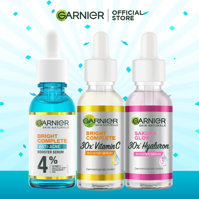แท้100% , Garnier Vitamin C Boosting Serum / Sakura glow Serum 30ml ，เซรั่มที่แนะนำมาก