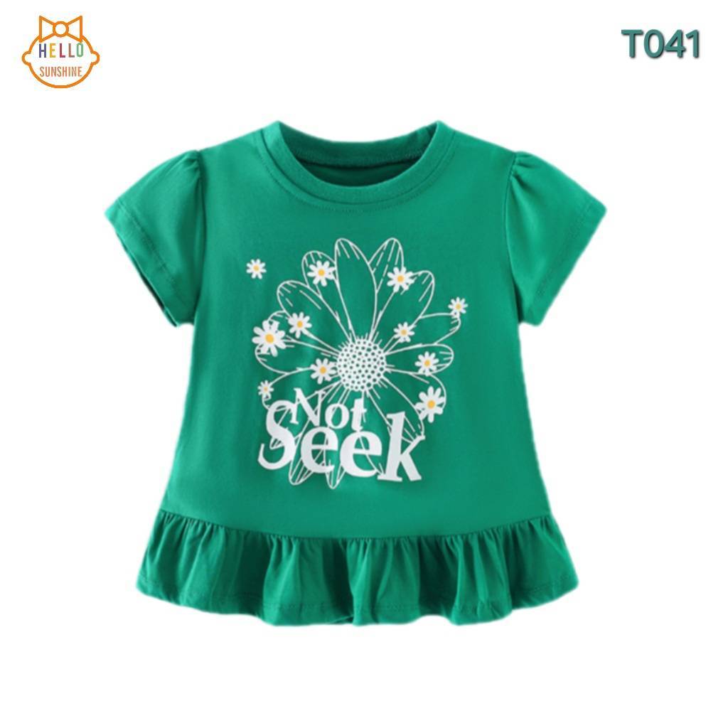 พร้อมส่งจากไทย เสื้อยืดเด็ก ผ้าคอตตอน100% เสื้อยืดสีเขียว ลายดอกไม้Not Seek