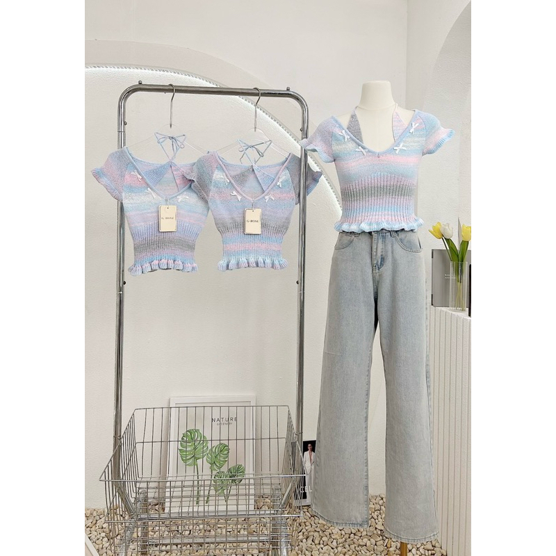 NN504 เสื้อครอบไหมพรมสีพาสเทล ผูกคล้องคอ 🩵