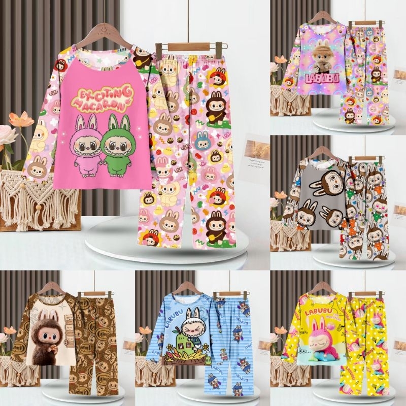 (พร้อมส่ง) ชุดนอนลาบูบู้ คอกลมแขนยาว-ขายาว 95-150 ซม. เด็กผู้หญิง เด็กผู้ชาย