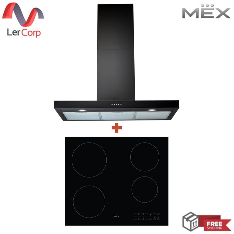 (Mex) เครื่องดูดควันกระโจมทรงกล่อง สีดำ รุ่น K633B90 + เตาไฟฟ้าฐานเซรามิก MEX รุ่น HVC264